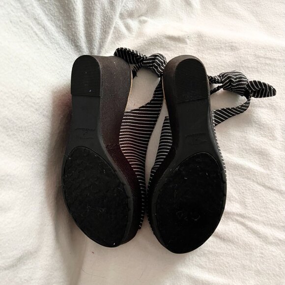 Rocketdog Black/White Stripe Black Denim Wedge Sandals - Picture 6 of 9